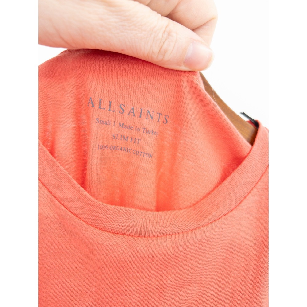 AllSaints Tonic Crew T-Shirt Slim Fit Organic Cotton Coral Orange Mens Small NWT - Picture 2 of 5